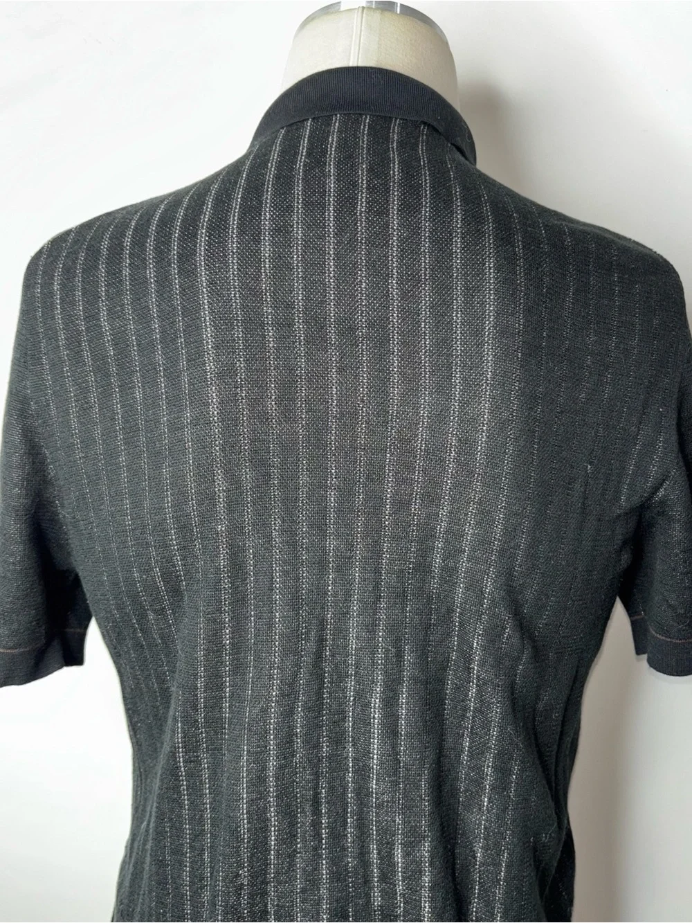 Banana Republic Retro Sweater Polo Mens M Button Black Striped Camp Collar